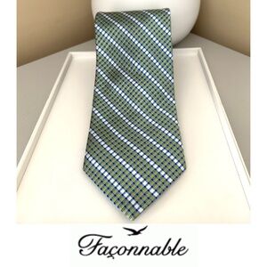 Like New! Faconnable Green/Blue/White Checked Silk Tie Handmade in Italy
